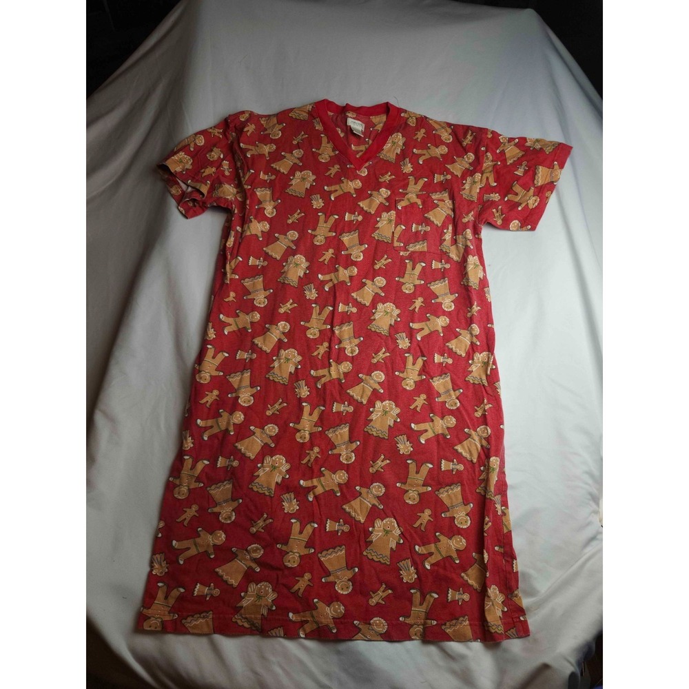 Vintage 90s Nordstrom Gingerbread Christmas Nightgown PS Red Kitschy Holiday
